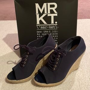 Gently worn Navy Wedge Heeled Open Toe Espadrilles by MRKT. Sz8
